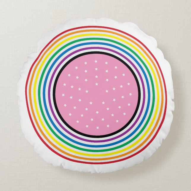 Rainbow Flag Circle Pillow - Verenigde Staten Vlag Rond Kussen (Voorkant)