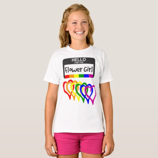 Rainbow Flag draagt de naam Bloemenmeisje Badge We T-shirt (Voorkant volledig)