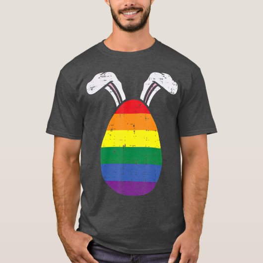 Rainbow Flag Egg Bunny Ears Gay Pride Easter LGB T-shirt (Voorkant)