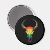 Rainbow Flag Gay Pride Bull Skull op zwart Magneet (Voorkant / Achterkant)