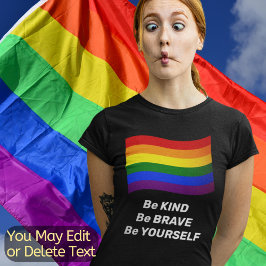 Rainbow Flag Gay Pride Flag Custom Text LGBT Queer T-shirt