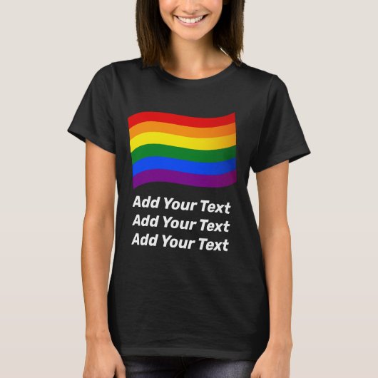 Rainbow Flag Gay Pride Flag Custom Text LGBT Queer T-shirt (Voorkant)