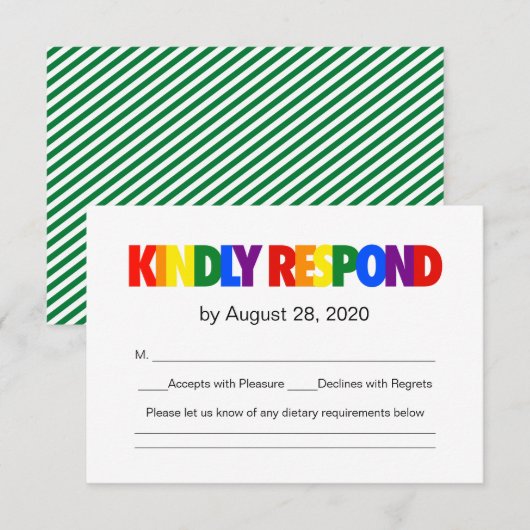 Rainbow Flag Gay Wedding Response RSVP Kaartje (Voorkant / Achterkant)
