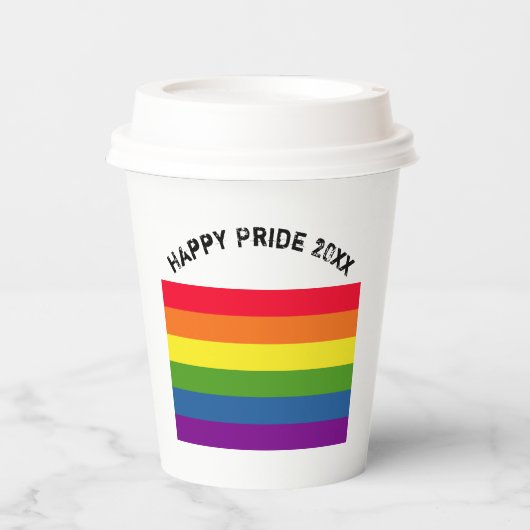 Rainbow Flag Gelukkig LGBT Pride Aangepaste Tekst Papieren Bekers (Voorkant)