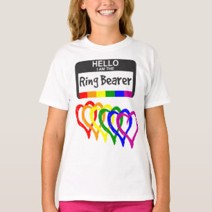 Rainbow Flag Harten Ring Drager Naam Badge Wedding T-shirt