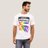Rainbow Flag Hearts Bride Nephew Name Badge T-shirt (Voorkant volledig)