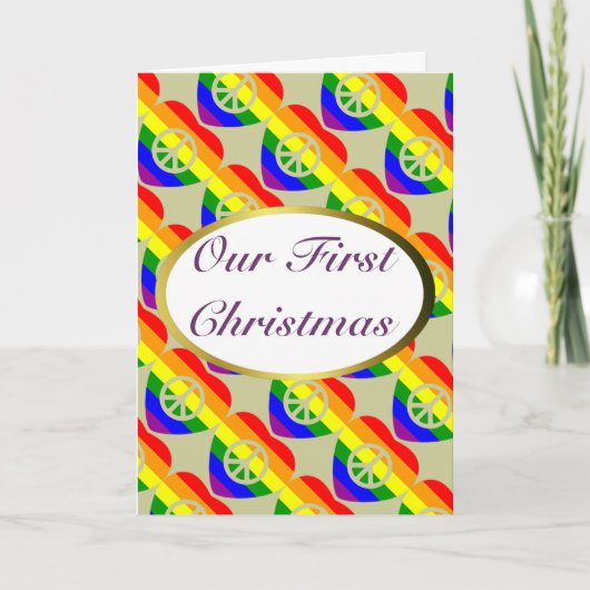 Rainbow flag hearts Gay Marriage First Christmas Feestdagen Kaart (Voorkant)