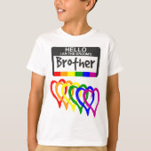 Rainbow Flag Hearts Groom Brother Name Badge T-shirt (Voorkant)