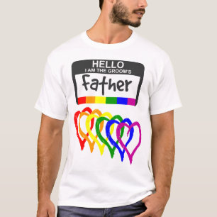 Rainbow Flag Hearts Groom Father Name Badge T-shirt
