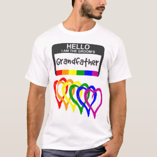 Rainbow Flag Hearts Groom Grandfather Name Badge T-shirt