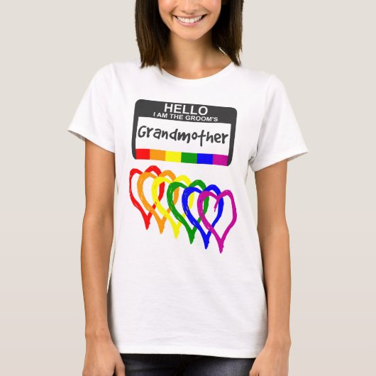 Rainbow Flag Hearts Groom Grandmoeder Name Badge T-shirt (Voorkant)