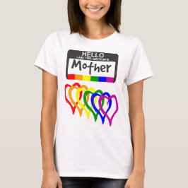 Rainbow Flag Hearts Groom Moeder Name Badge T-shirt