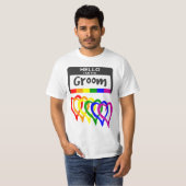 Rainbow Flag Hearts Groom Name Badge Wedding T-shirt (Voorkant volledig)