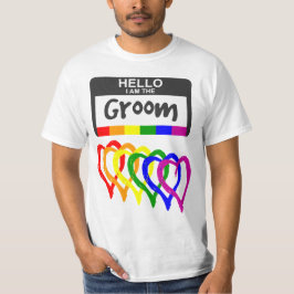Rainbow Flag Hearts Groom Name Badge Wedding T-shirt