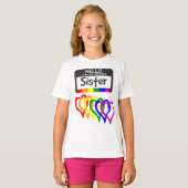 Rainbow Flag Hearts Groom Sister Name Badge T-shirt (Voorkant volledig)