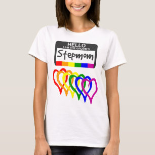 Rainbow Flag Hearts Groom Stepmom Naam Badge T-shirt