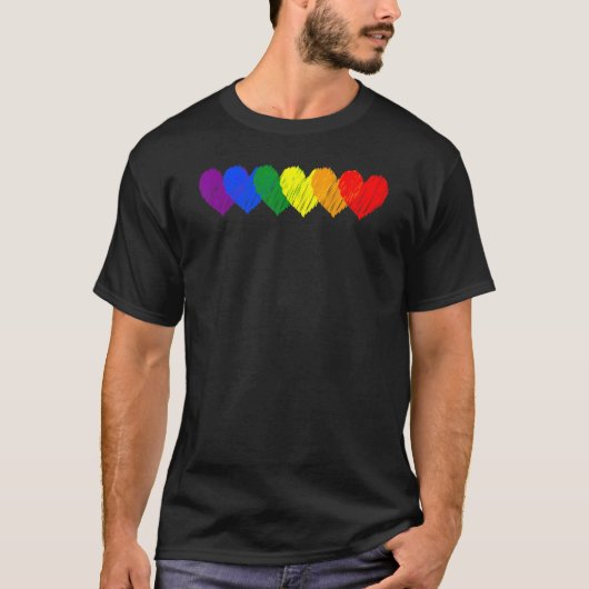 Rainbow Flag Hearts Liefde LGBT Gay Lesbisch Bi Tr T-shirt (Voorkant)