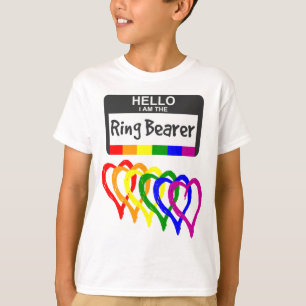 Rainbow Flag Hearts Ring Bearer Name Badge Wedge T-shirt