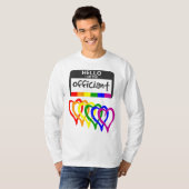 Rainbow Flag Hearts Wedding Officant Name Badge T-shirt (Voorkant volledig)