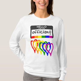 Rainbow Flag Hearts Wedding Officant Name Badge T-shirt
