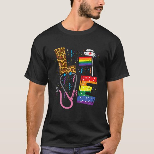 Rainbow Flag Love Nurse RN Scrub Top LGBT Pride Mo (Voorkant)