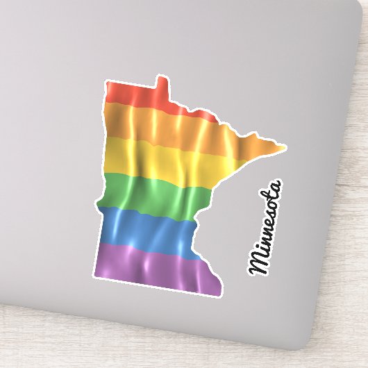 Rainbow Flag Minnesota MN State Outline Sticker (Detail)