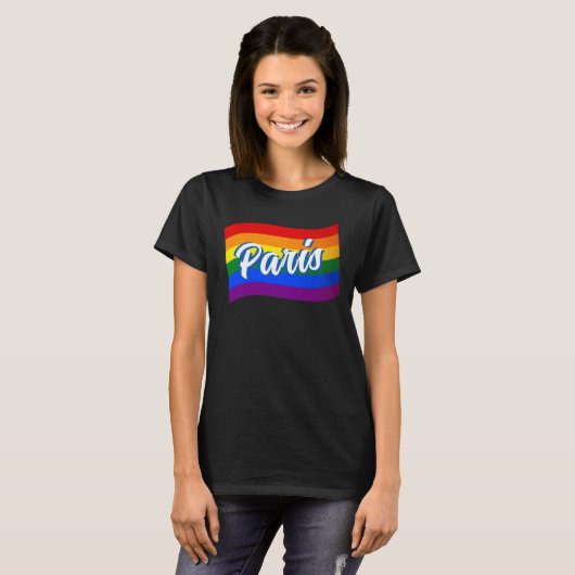 Rainbow Flag Paris Frankrijk Gay Pride LGBT LGBTQ T-shirt (Voorkant volledig)