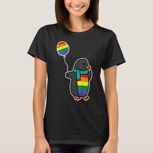 Rainbow Flag Penguin Cute Gay Pride Ally LGBTQ Mon T-shirt (Voorkant)