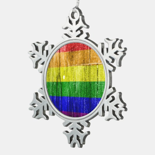 RAINBOW FLAG SQUARE WOOD PATTERN -.png Tin Sneeuwvlok Ornament (Rechts)