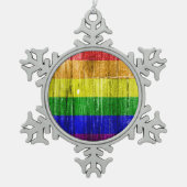 RAINBOW FLAG SQUARE WOOD PATTERN -.png Tin Sneeuwvlok Ornament (Voorkant)