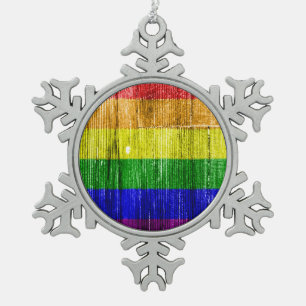 RAINBOW FLAG SQUARE WOOD PATTERN -.png Tin Sneeuwvlok Ornament