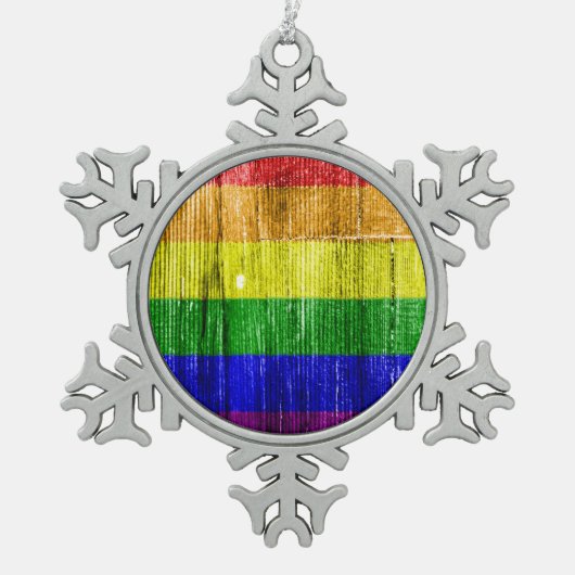 RAINBOW FLAG SQUARE WOOD PATTERN -.png Tin Sneeuwvlok Ornament (Voorkant)