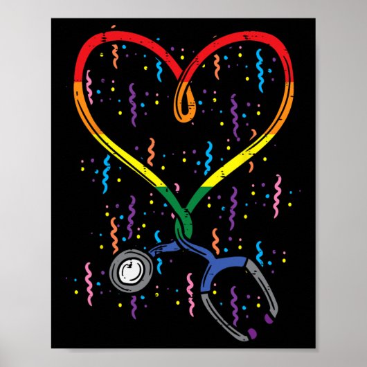 Rainbow Flag Stethoscoop Hart Verpleegster Rn Scru Poster (Voorkant)
