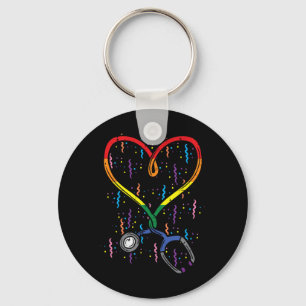 Rainbow Flag Stethoscoop Hart Verpleegster Rn Scru Sleutelhanger