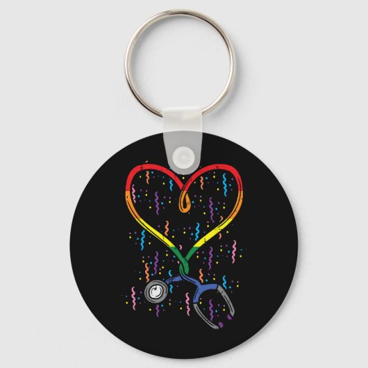Rainbow Flag Stethoscoop Hart Verpleegster Rn Scru Sleutelhanger (Voorkant)