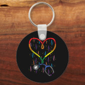 Rainbow Flag Stethoscoop Hart Verpleegster Rn Scru Sleutelhanger (Voorkant)