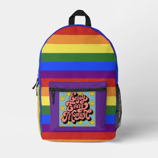 rainbow flag stripe with positivity backpack bedrukte rugzak (Voorkant)