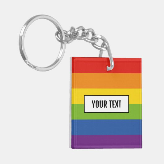 Rainbow Flag Tekst Gay Pride Merch Sleutelhanger (Voorkant Links)