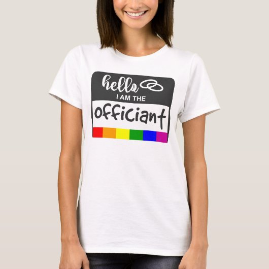 Rainbow Flag Wedding Hallo Name Badge Officier T-shirt (Voorkant)