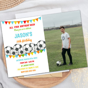 Rainbow Flags Soccer Birthday Invitations w foto Kaart