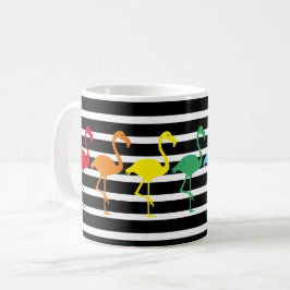 Rainbow Flamingo Silhouettes en B&W Stripes Koffiemok