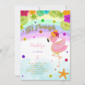 Rainbow Flamingo verjaardagsuitnodiging Kaart (Voorkant)