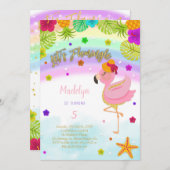 Rainbow Flamingo verjaardagsuitnodiging Kaart (Voorkant / Achterkant)