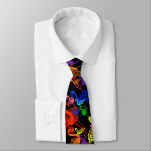 Rainbow Flamingos Black Business Suit Weddenschap  Stropdas
