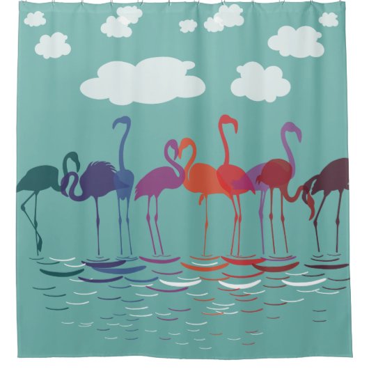Rainbow Flamingos Deco Art Douchegordijn (Voorkant)