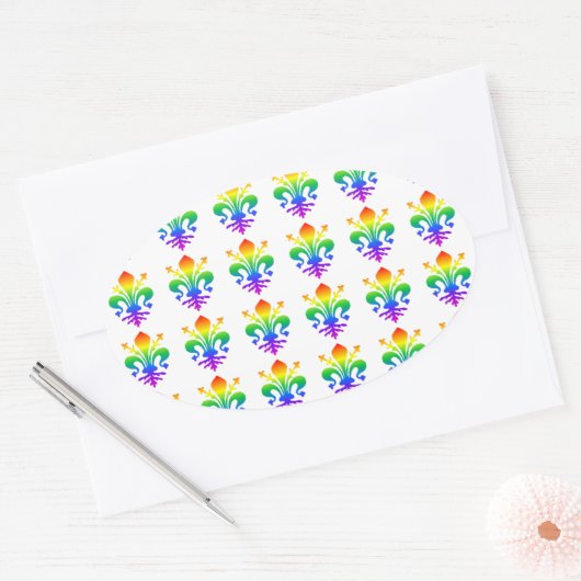 Rainbow Fleur-de-lis Ovale Sticker (Envelop)