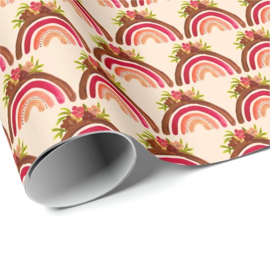 Rainbow Floral Baby shower Geslacht Neutraal Meisj Cadeaupapier (Rol Hoek)