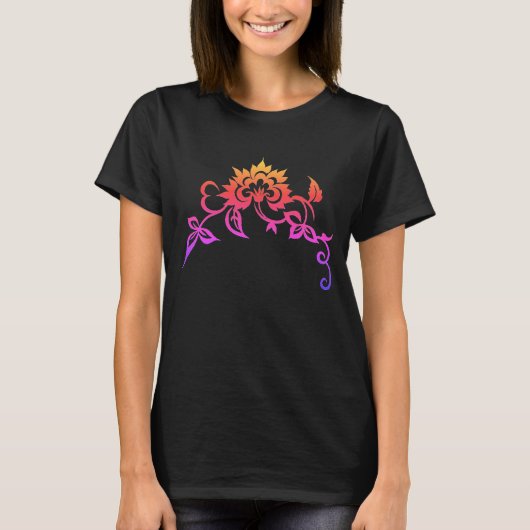 Rainbow Floral en Leaves Stencil Art T-shirt (Voorkant)