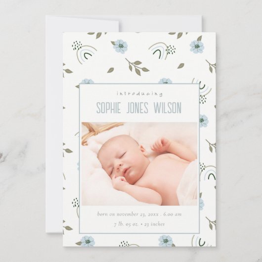 Rainbow Floral Foto Baby Boy Aankondiging (Voorkant)