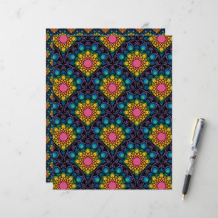Rainbow Floral Fountain Mandala Art Deco Scallop